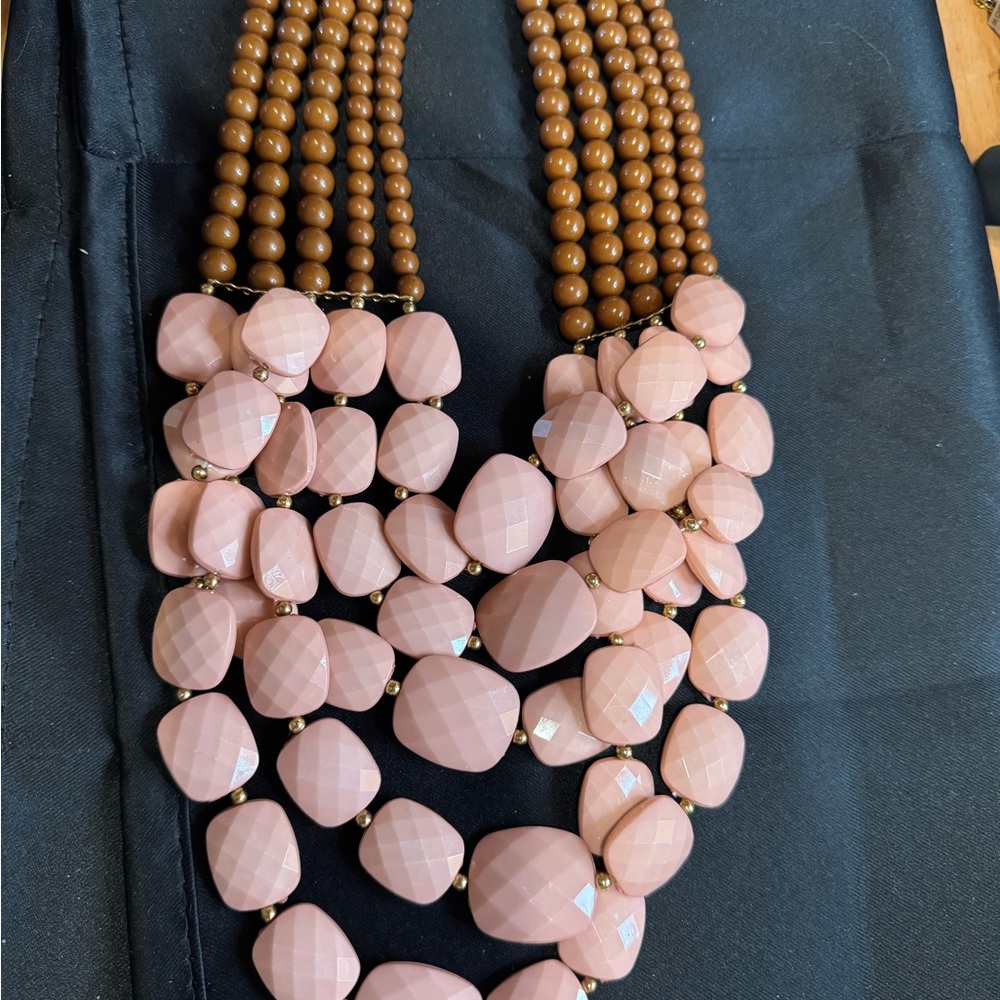 Vintage You and I Pink and Brown Beaded Statement Necklace